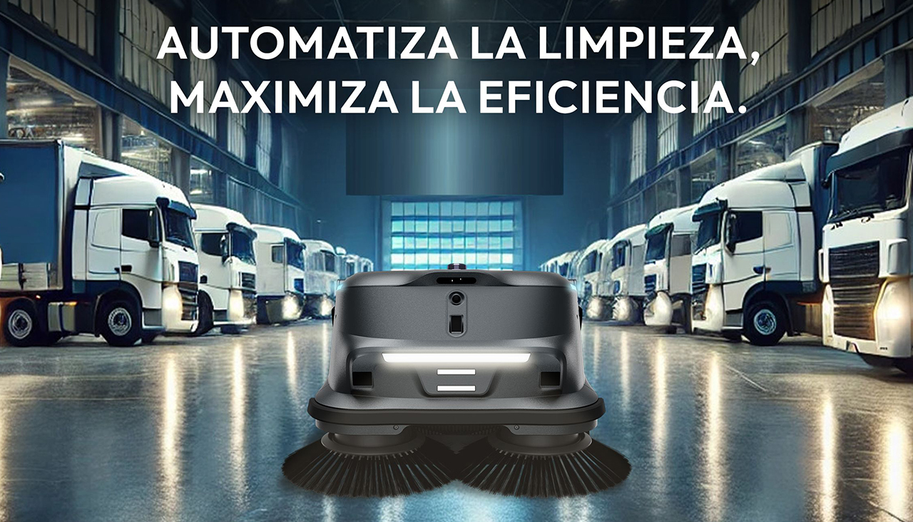 Pudu MT1 limpiando de forma autónoma en un centro logístico
